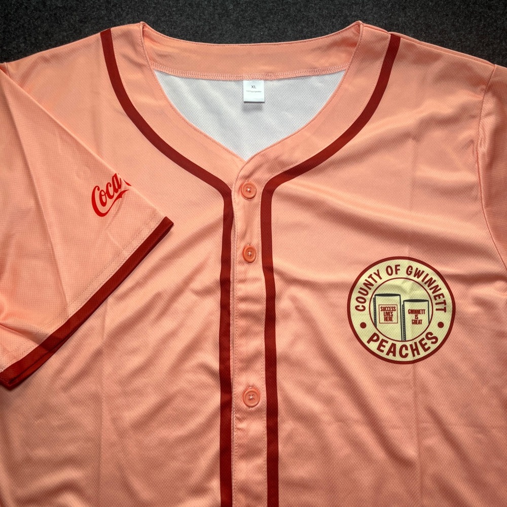 Gwinnett Stripers Baseball Jersey Mens XL Peach Excellent Peaches Button Up SGA